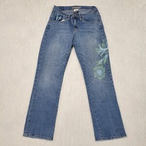 Z. Cavaricci Blue Straight Leg Jeans with Green Floral Embroidery